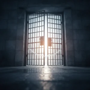 Bir cezaevi kapisini veya tutukluluk tahliye kavramlarini temsil eden soyut gorsel